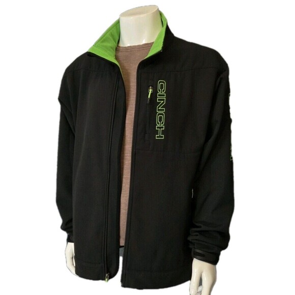 Cinch Softshell Jacket Full Zip Black Bright Green Trim Rancher Men's XL - Picture 2 of 16